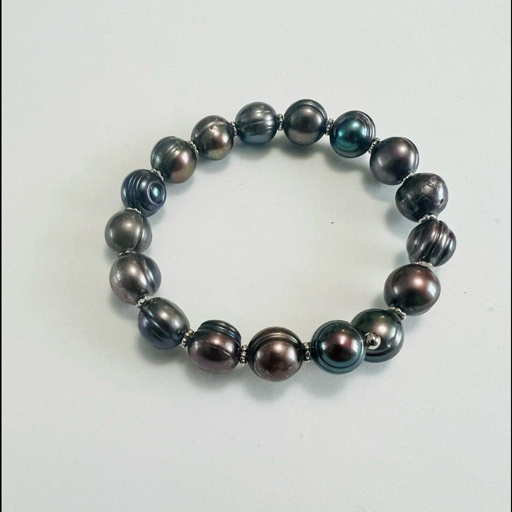 Iridescent Beaded Bangle Bracelet with Opening, New